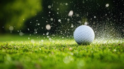 Golf ball on green grass close up