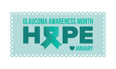 Glaucoma Awareness Month. Celebrate annual in January. Vision problems. Save your eyes. Prevention and protection. Green ribbon. Medical healthcare concept. Poster, banner and background. Vector