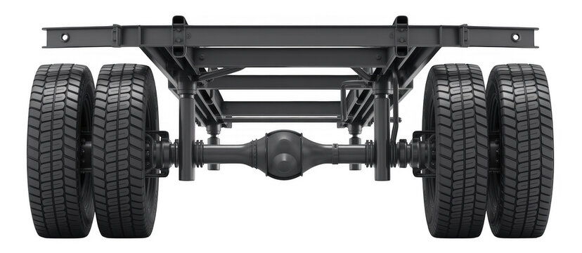Truck axle with wheels and tires vehicle isolated on a transparent background