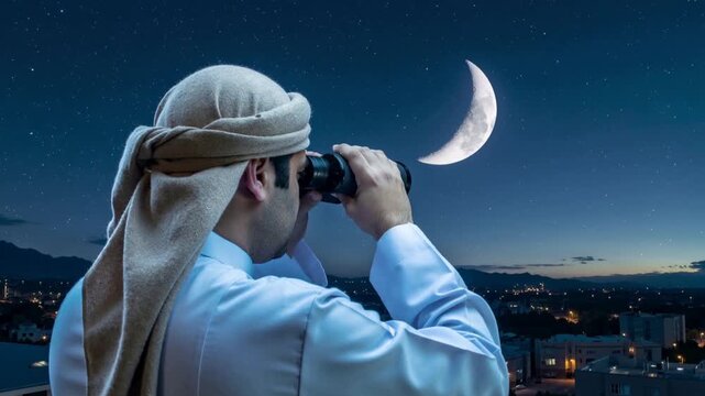 Muslim men observing the Ramadan crescent - Hilal (men looking at the moon in the sky)  Ramadan pattern, Ramadan background, Ramadan vibes, 