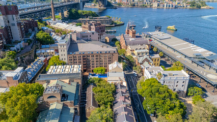 21 January 2026 Aerial Drone View of Sydney Harbour Circular Quay on a nice Sunny Summer day in Sydney NSW Australia