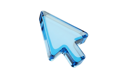 A sleek 3d transparent blue cursor icon representing digital navigation and technology isolated on transparent background