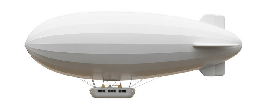 White Blimp Airship with Gondola zeppelin aircraft isolated on a transparent background