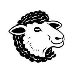 Cute sheep icon smiling on white background.