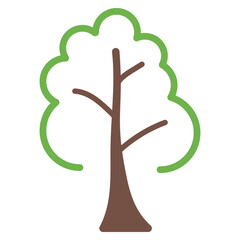Doodle cartoon tree icon with green foliage and brown trunk design