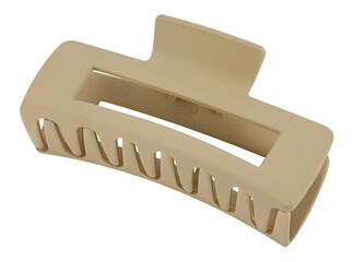 Beige plastic hair claw clip isolated on a transparent background. Full depth of field. PNG.