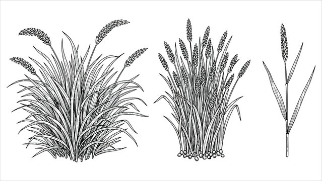 Hand Drawn Botanical Illustration of Grass.
