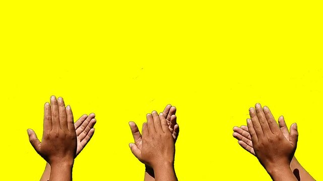 &ldquo;Hands clapping on a blue screen background with chroma key.&rdquo;