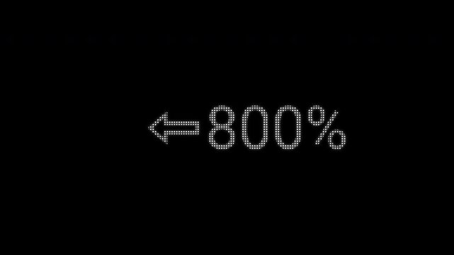 Fast Motion Pixel Percentage Animation. 0 to 800 Percent Digital Number Counter