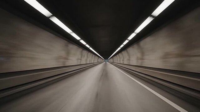 A fast-paced and dizzying hyperlapse video of driving through a long and dark underground city tunnel