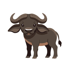 Fototapeta premium cute baby African Buffalo, flat design, vector illustration, isolated on white transparent background for kids kindergartens themes