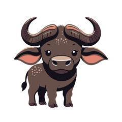 Fototapeta premium cute baby African Buffalo, flat design, vector illustration, isolated on white transparent background for kids kindergartens themes