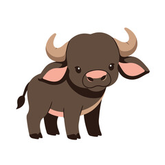 Fototapeta premium cute baby African Buffalo, flat design, vector illustration, isolated on white transparent background for kids kindergartens themes