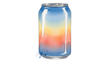 Can of watercolor paint with black background and blue orange yellow and.