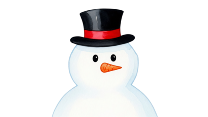 Snowman wearing top hat and black top hat with red and white.