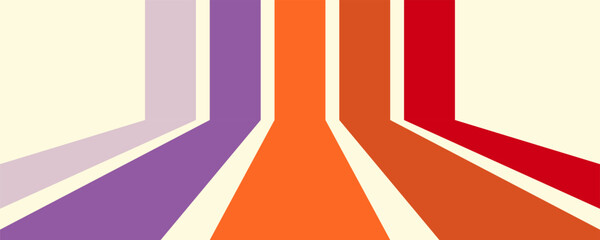Abstract colorful 70s background vector. Vintage retro wallpaper with rainbow stripes and wavy lines. A 1970 color illustration suitable for posters, banners, decorative items and wall art. © Qomariyah .