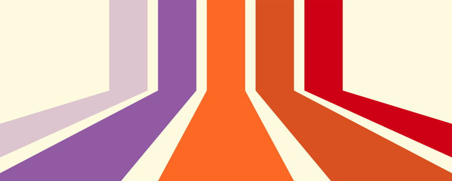 Abstract colorful 70s background vector. Vintage retro wallpaper with rainbow stripes and wavy lines. A 1970 color illustration suitable for posters, banners, decorative items and wall art.