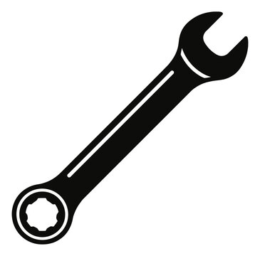 Simple graphic illustration of a combination wrench depicting a hand tool for repair and maintenance projects