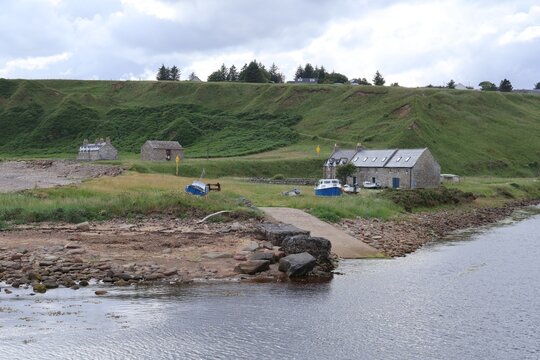 Dunbeath Harbour, a small, scenic fishing village located on the North Coast 500 route in Caithness, Scotland