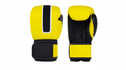Yellow boxing glove black accent synthetic leather isolated on transparency background sports equipment protective gear fitness accessory modern design pair energetic style