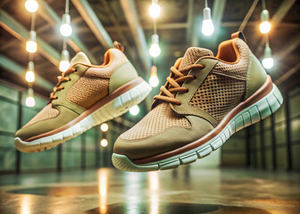 Modern running shoes in indoor setting