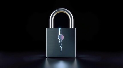 Cybersecurity breach concept showing cracked digital lock protection
