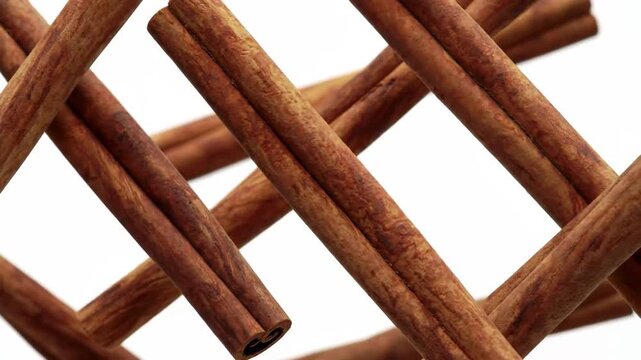 Cinnamon sticks arranged in a geometric pattern against a clean white background.