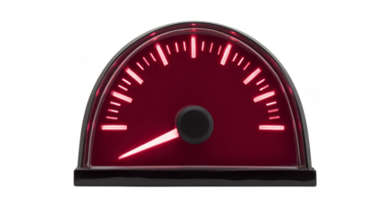 Speedometer gauge dashboard measurement indicator red illuminated analog vehicle technology display glowing red analog speedometer gauge with needle pointing to low value symbolizing low speed