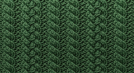 Naklejka premium Textured green knitted fabric featuring intricate braided patterns, showcasing the craftsmanship and warmth of textile design, ideal for cozy apparel and home decor projects