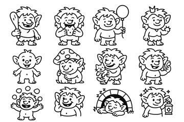 Obraz premium Carrying troll mushroom vector bridge lantern crown icon clumsy cartoon sleepy