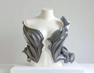 abstract sculptural fashion corset on mannequin
