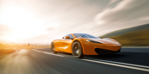 Fototapeta premium Luxury yellow sports car on the road