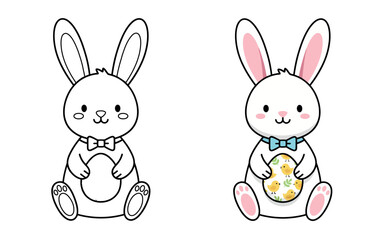 Fototapeta premium Adorable bunnies with big ears and pastel-colored Easter eggs, capturing a playful spring mood.