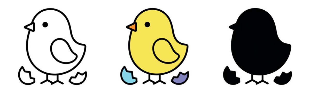 A cute, minimalistic illustration of a chick hatching from an egg, perfect for Easter or spring-themed designs.