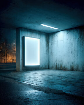 Tall Vertical Poster Mockup on Clean Concrete Wall in Urban Underpass with Dramatic Shadows