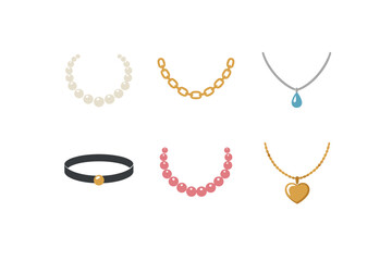 Collection of diverse necklaces and chokers, including pearls, chains, and pendants