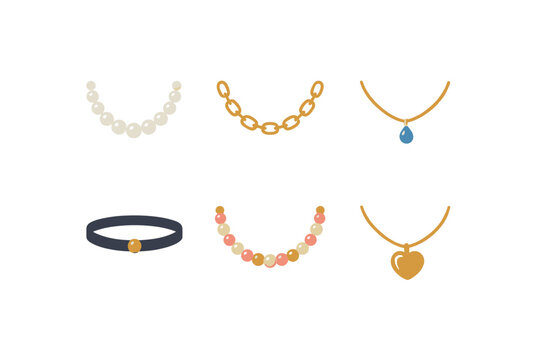 Collection of six different necklaces and chokers with various pendants and beads