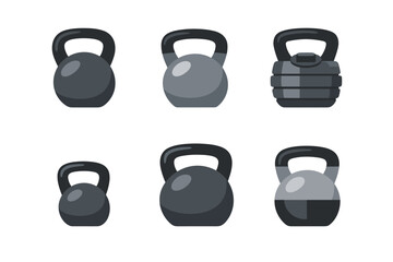 Collection of six different kettlebell icons for fitness and exercise illustrations