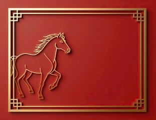 Chinese New Year 2026 Year of the Horse elegant red background with golden zodiac horse and copy space.