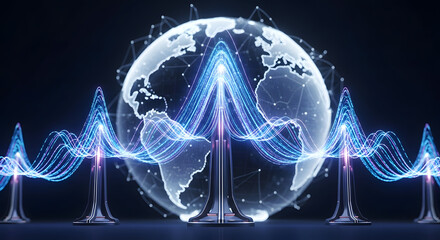 5 G network concept with glowing blue signals and earth social media thumbnail poster banner download 2026 2027