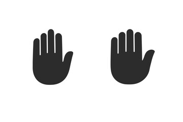 Fototapeta premium Two black hand icons with open palms facing forward, symbolizing stop or greeting
