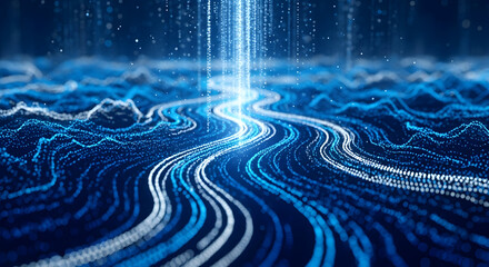 Blue abstract data visualization with glowing lines and particles social media thumbnail poster banner download 2026 2027