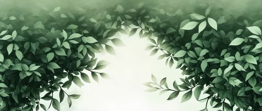 Dark green foliage frames a bright soft white background creating an elegant border design