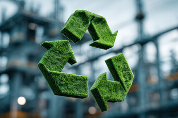 Green Grass Texture Renewable Energy Flow Arrows Symbol Representing Sustainability and Ecology