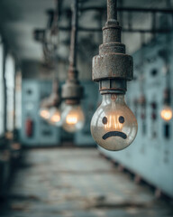 Sad light bulbs arranged in outage restoration loop, power loss and recovery concept
