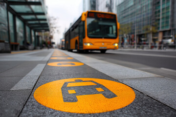 Close-up of Painted Bus Route Loop Symbol on Urban Pavement for Public Transit Navigation