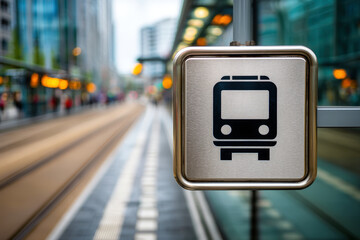 Urban transit network node icon close-up, public transport connectivity wayfinding symbol