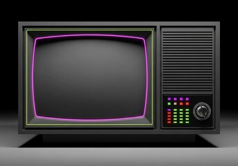 Retro Vintage Television with Neon Glow and Modern Minimalist Design