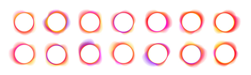 Vivid spectrum circle with glowing neon edges on white background. Gradient overflow adds depth and shine. PNG graphic works well for digital buttons and tech frames.