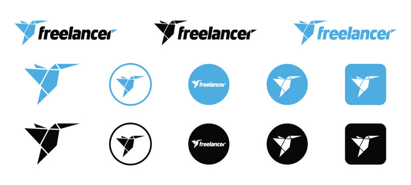 freelancer logo collection blue bird icon variations set for freelance marketplace branding